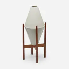 Planter, model IN-02 by Lagardo Tackett, c. 1955, glazed earthenware, walnut, sold Jul 2024