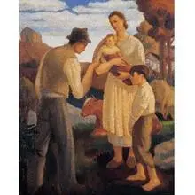 M. Sirota, Untitled (Family Gathering), oil on canvas
