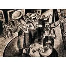 Street Band by Leon Bibel, 1938, lithograph on paper, sold May 2001