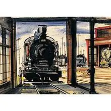Edwin Fulwider, Untitled (The Locomotive), c. 1945, watercolor on paper