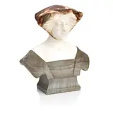 Suzanne Bizard, alabaster and marble bust of a young woman, alabaster and marble