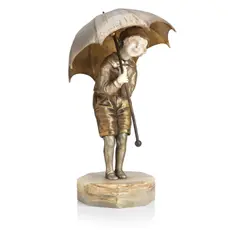Demetre H. Chiparus, 'Child with Umbrella' a patinated bronze and ivory figure, patinated bronze and ivory