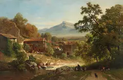 Joseph Quinaux, Le village dans la vallée, oil on canvas