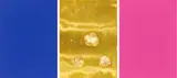 Yves Klein, Monochrome und Feuer, 1961, Triptychon: 2 Serigrafien in Blau bzw. Pink, jeweils auf festem Velin, und 1 Goldfolie auf Karton mit Blattgoldapplikationen; mit Ausstellungsbroschüre, im Original-Umschlag