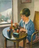 Jacob Steinhardt, Mit Bauklötzen spielendes Mädchen, 1931, Öl auf Leinwand
