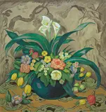 Emil Orlík, Blumenstilleben mit Blauer Vase