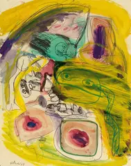 Walter Stöhrer, Ohne Titel, 1964, Aquarell, Farbkreide, Graphit und Tuschfeder auf Papier