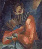 Hans Spiegel, Frau mit Fächer, Um 1923, Öl auf Leinwand