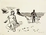 Max Pechstein, Am Strand, 1924, Tuschpinsel auf Hahnemühle-Bütten
