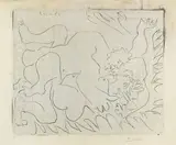 Étreinte. I by Pablo Picasso, 1963, Linolschnitt in Weiß auf schwarzem Fond, auf Arches-Velin, sold May 2008