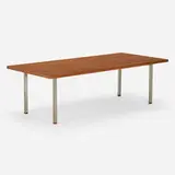 Isamu Kenmochi, Table, model OM2040, c. 1970, chrome-plated steel, teak