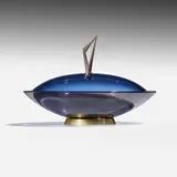 Max Ingrand, Lidded bowl, c. 1955, brass, glass