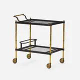 Jacques Adnet, Serving cart, c. 1955, saddle-stitched leather over steel, brass-plated steel, brass