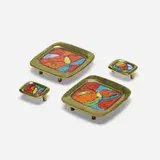 Paul Laszlo, Door pulls, set of four, brass, enameled copper
