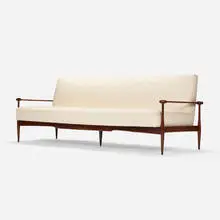 Sofa by Liceu De Artes E Ofícios, c. 1955, rosewood, wool upholstery, sold Apr 2024