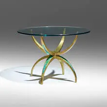 Pepe Mendoza, Coffee table, c. 1958, brass, ceramic inlay, glass