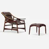 Liceu De Artes E Ofícios, Lounge chair and ottoman, c. 1965, rosewood, vinyl