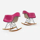RARs, pair by Charles and Ray Eames, 1950 / 1965, fiberglass, enameled steel, birch, Girard Naugahyde, rubber, sold Apr 2024