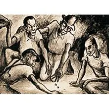 Basil Hawkins, Untitled (Throwing Dice), lithograph on paper