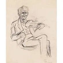 John de Martelly, Study for "Two Old Toms", graphite on tissue