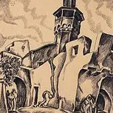 John Liello, Village Tower, charcoal on paper