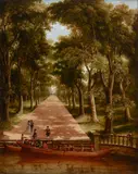 Elegant figures entering a park by boat by English School, oil on canvas, sold Jun 2019