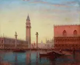 Charles Clément Calderon, A view of Piazza San Marco from across the lagoon, Venice, oil on canvas