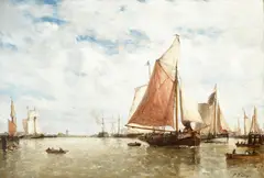 Paul Jean Clays, Interieur du Port d'Ostende, oil on canvas