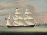 Anglo-Chinese School, A British clipper ship offshore with an American paddle steamer behind, oil on canvas