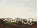 Anglo-Chinese School, Whampoa, East Indiamen at anchor, oil on panel