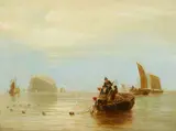 Alfred Montague, Fisherman hauling in their nets, oil on canvas