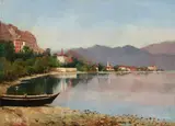 Achille Tominetti, A view of Boreno, Lake Maggiore, oil on canvas