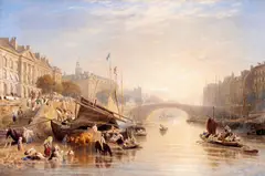 Frederick Nash, Nantes sur Loire, pencil and watercolor on paper