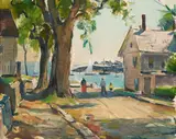 Carl W. Peters, A road to the bay (Cape Ann), oil on canvas board