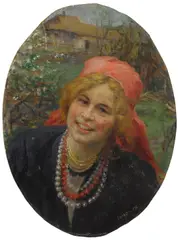 Fedot Vasilievich Sychkov, A portrait of a peasant girl, oil on canvas board