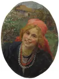 Fedot Vasilievich Sychkov, A portrait of a peasant girl, oil on canvas board