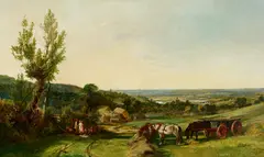 Edward Adveno Brooke, Haytime in the Wye Valley, oil on canvas