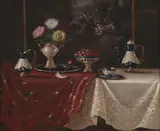 Elegant tables set for tea (a pair) by Continental School, both oil on panel, offered Mar 2019