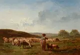 Félix Brissot de Warville, An extensive landscape with a shepherd tending his flock, oil on panel