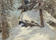 Hans am Ende, Lärche im Schnee, Um 1910, Öl auf Leinwand, auf Karton montiert
