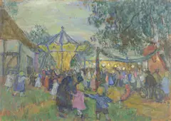 Lisel Oppel, Jahrmarkt. Wohl 1950er-Jahre, Öl auf Hartfaser