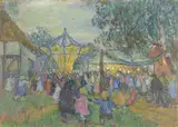 Lisel Oppel, Jahrmarkt. Wohl 1950er-Jahre, Öl auf Hartfaser
