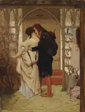 Gabriel von Max, Erster April“ (Faust und Gretchen im Garten), 1869, Öl auf Leinwand