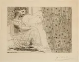 Pablo Picasso, Marie-Thérèse, en vestale, veillant le minotaure endormi, 1933, Radierung auf Montval-Bütten (Wasserzeichen: Picasso)