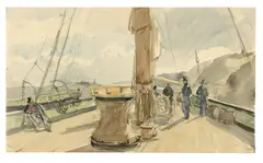 Théodore Gudin, Auf dem Segelschiff, Um 1830, Aquarell über Bleistift auf Papier