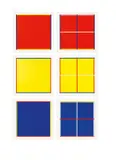 Imi Knoebel, Rot, Gelb, Weiß, Blau, 1995, 6 Farbserigraphien, jeweils auf leichtem Karton