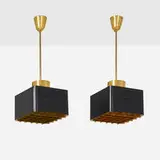 Paavo Tynell, Starry Sky lights, pair, c. 1955, enameled steel, brass, glass