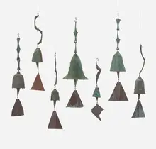 Paolo Soleri, Collection of seven windbells, c. 1975, patinated bronze, copper
