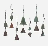 Paolo Soleri, Collection of seven windbells, c. 1975, patinated bronze, copper