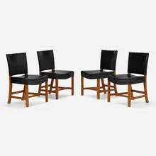 Kaare Klint, Barcelona chairs model 3758, set of four, 1937, vinyl, oak